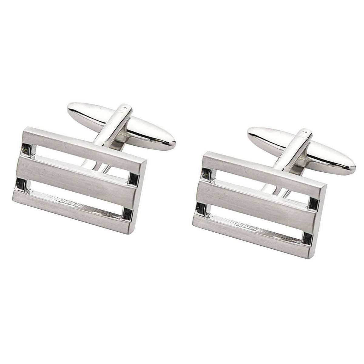 Harvey Makin Brushed Rhodium Oblong Cufflinks - Silver