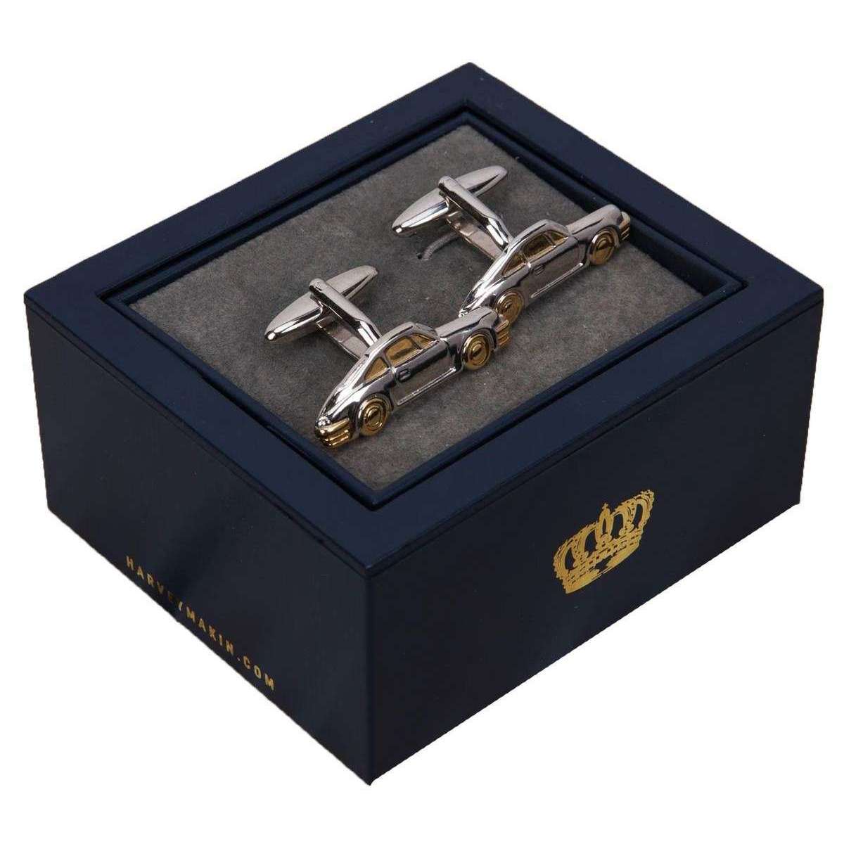 Harvey Makin Rhodium Plated Cars Cufflinks - Silver/Gold