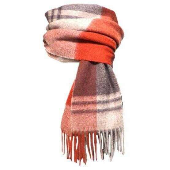 Knightsbridge Neckwear Window Pane Check Pure Wool Scarf - Burnt Orange/Beige