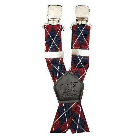 Knightsbridge Neckwear XL Argyle Clip Style Braces - Burgundy/Navy