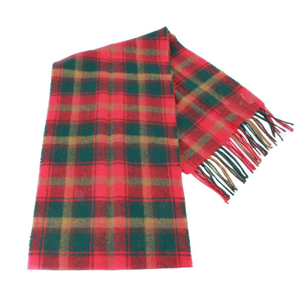 Locharron of Scotland Bowhill Maple Leaf Lambswool Tartan Scarf - Green/Red/Yellow