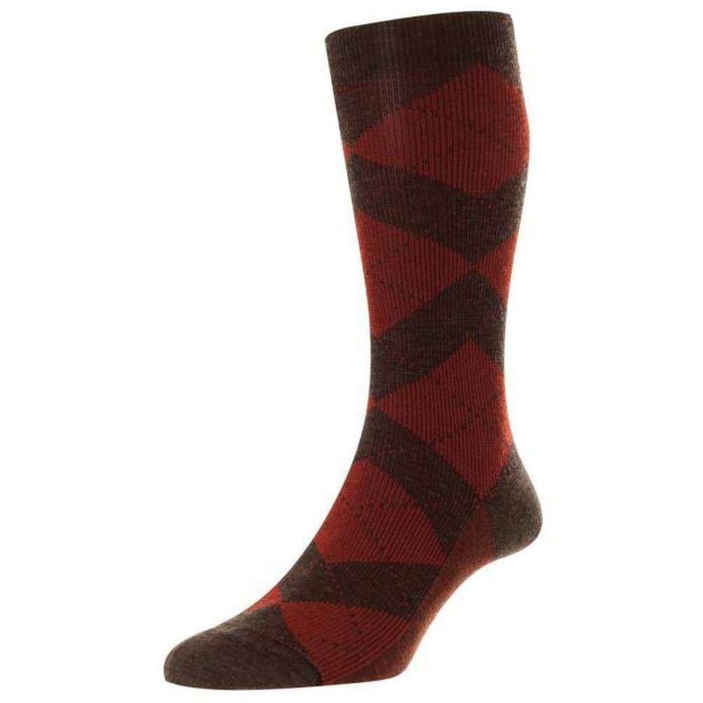 Pantherella Abdale Argyle Diamond Rib Merino Wool Socks - Dark Brown Mix