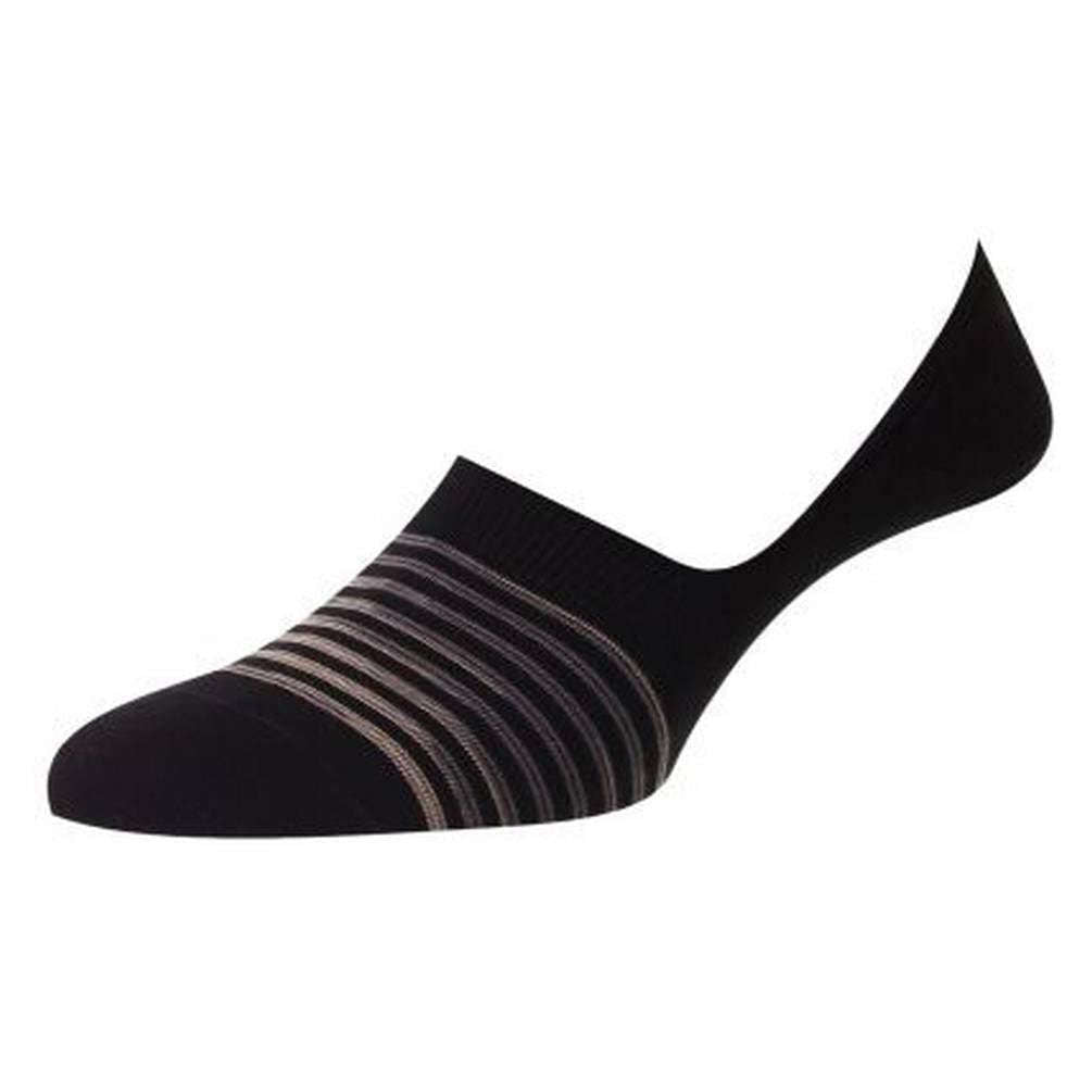 Pantherella Andros Space Dye Stripe Organic Cotton Socks - Black/Khaki
