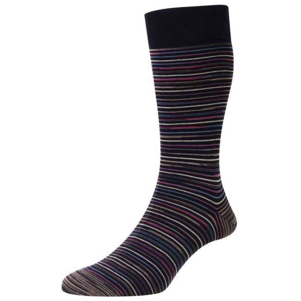 Pantherella Atolla Multi Stripe Space Dye Organic Cotton Socks - Navy/Pink