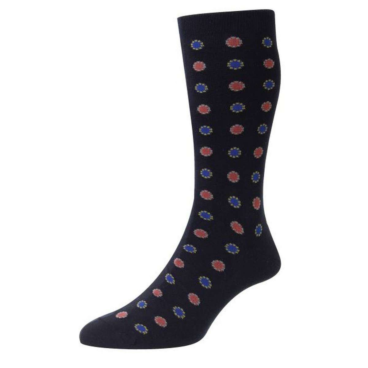 Pantherella Bryn Circle Motif Sea Island Cotton Socks - Navy