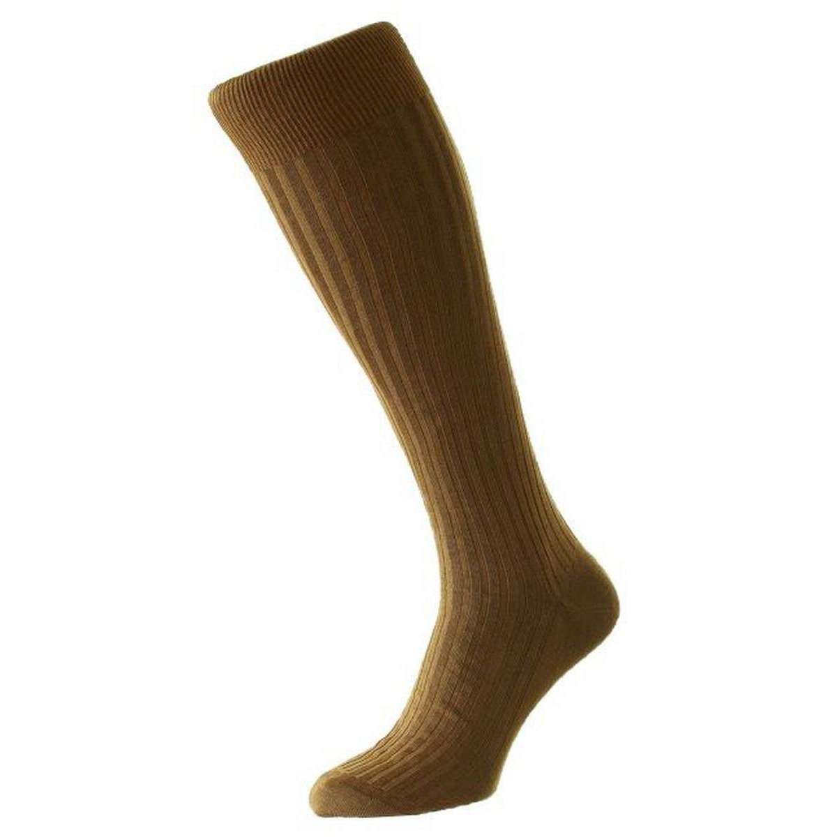 Pantherella Danvers Cotton Fil D’Ecosse Over the Calf Socks - Mid Brown