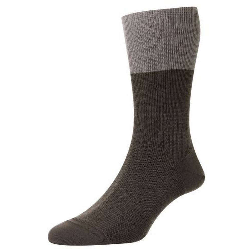 Pantherella Grindon Semi Plain Merino Wool Socks - Graphite/Light Grey