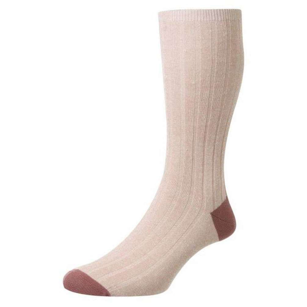 Pantherella Hamada Contrast Heel and Toe Linen Blend Socks - Pale Pink