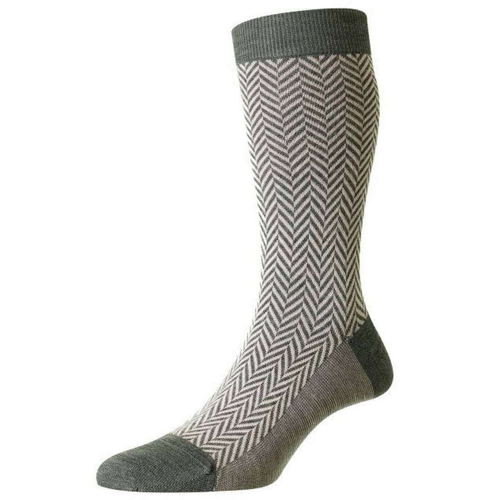 Pantherella Hendon Chunky Herringbone Merino Wool Socks - Mid Grey Mix