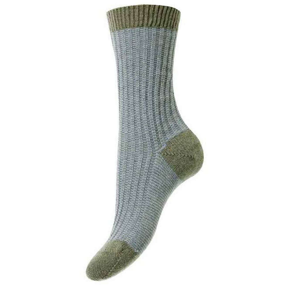 Pantherella Iona Feeder Stripe Cashmere Socks - Light Olive Mix