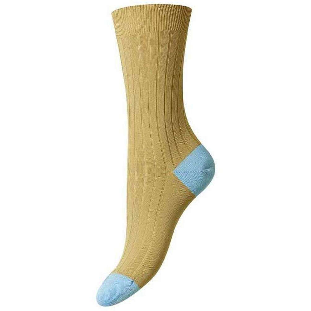 Pantherella Jasmine Contrast Heel and Toe Fil D’Ecosse Cotton Socks - Light Khaki