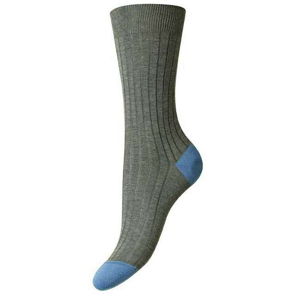 Pantherella Jasmine Contrast Heel and Toe Fil D’Ecosse Cotton Socks - Mid Grey Mix