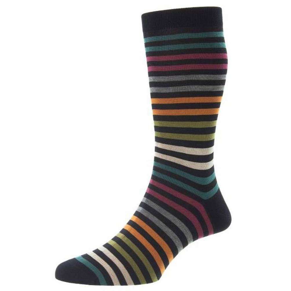 Pantherella Kilburn All Over Stripe Fil D’Ecosse Cotton Socks - Black