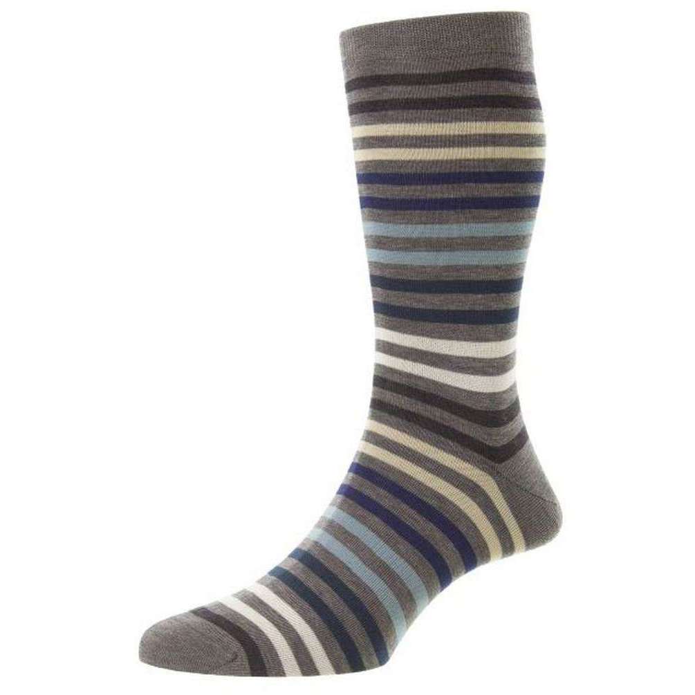 Pantherella Kilburn All Over Stripe Fil D’Ecosse Cotton Socks - Mid Grey Mix