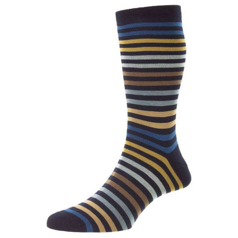 Pantherella Kilburn All Over Stripe Fil D’Ecosse Cotton Socks - Navy