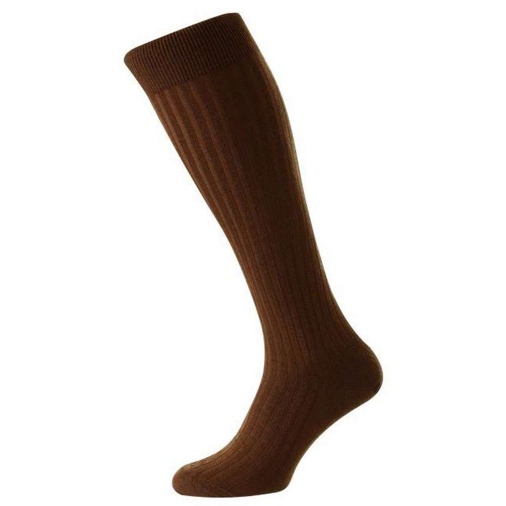Pantherella Laburnum Merino Wool Over the Calf Socks - Conker Brown