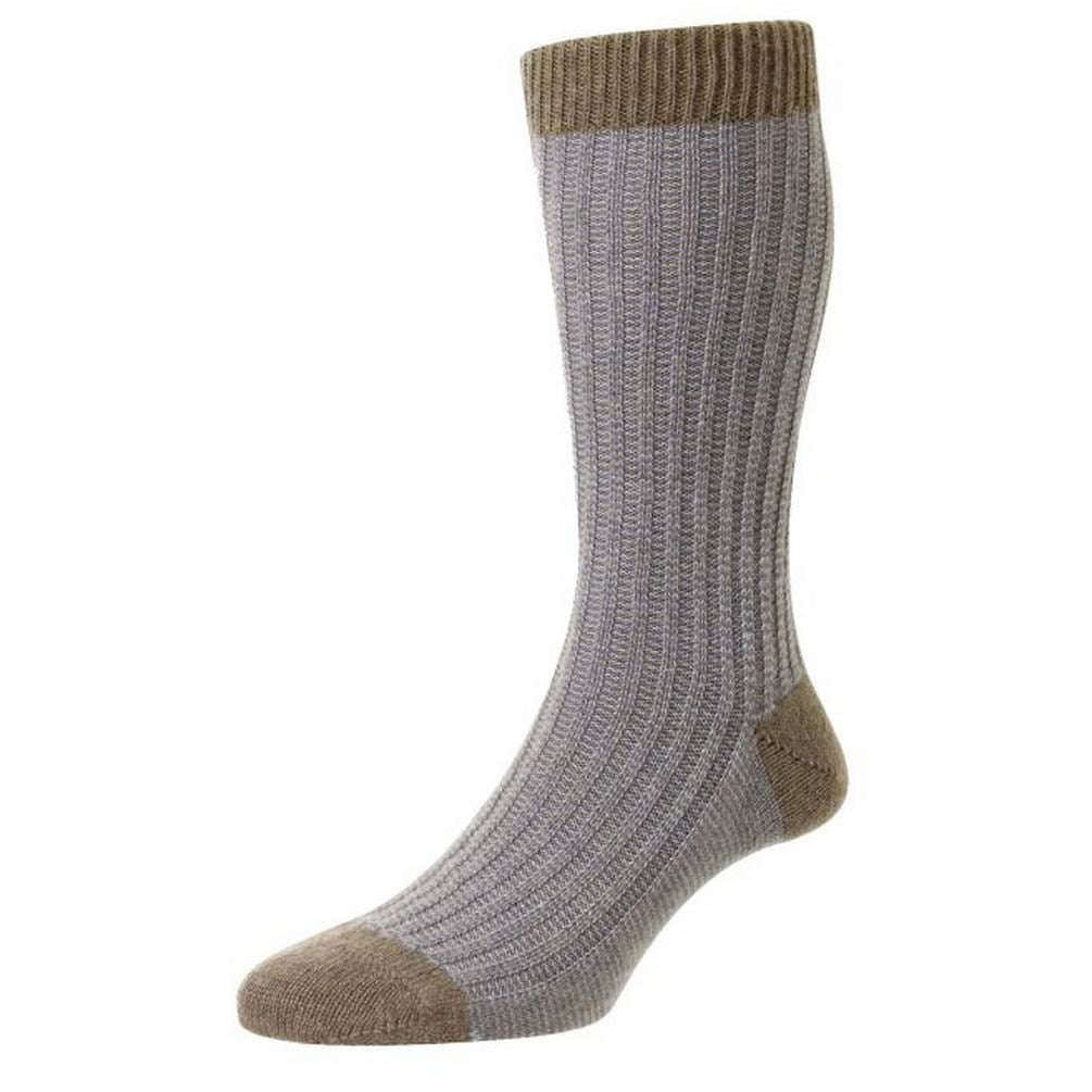 Pantherella Moreton Feeder Stripe Cashmere Socks - Light Olive Mix