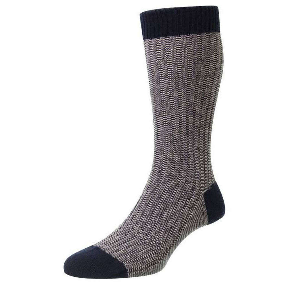 Pantherella Moreton Feeder Stripe Cashmere Socks - Navy