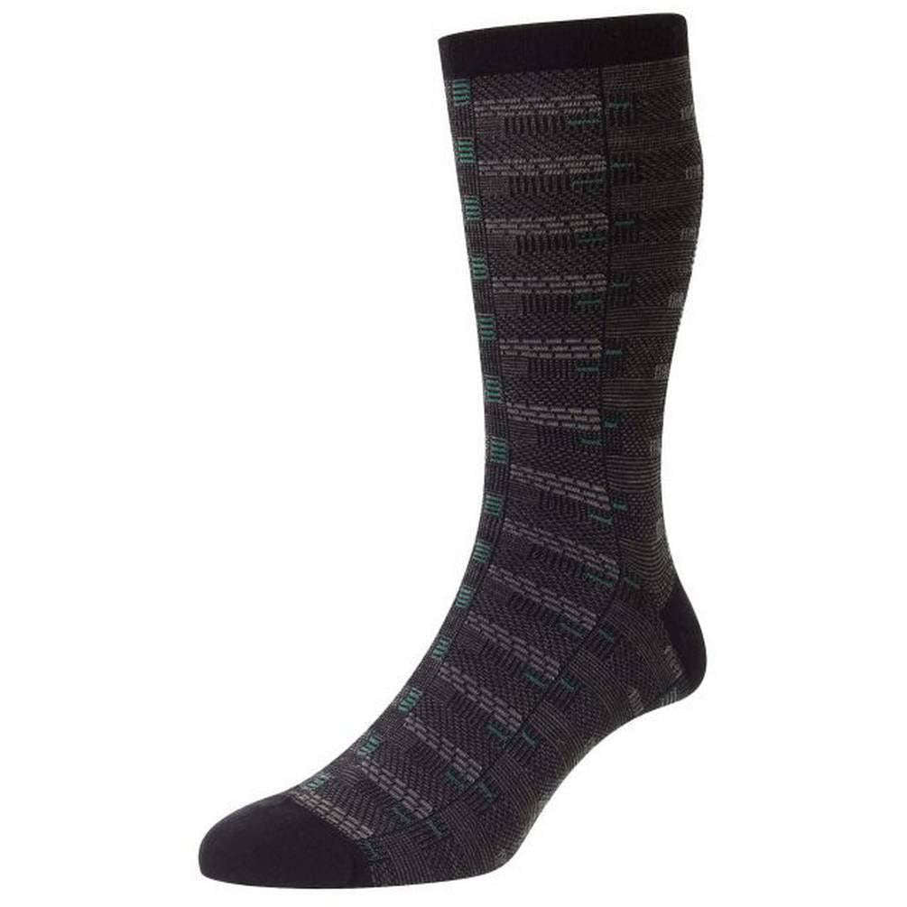 Pantherella Newham Retro Box Jacquard Merino Wool Socks - Black