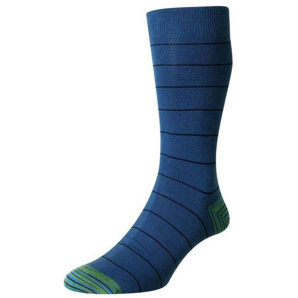 Pantherella Nomura Thin Stripe Space Dye Organic Cotton Socks - Ocean/Blue