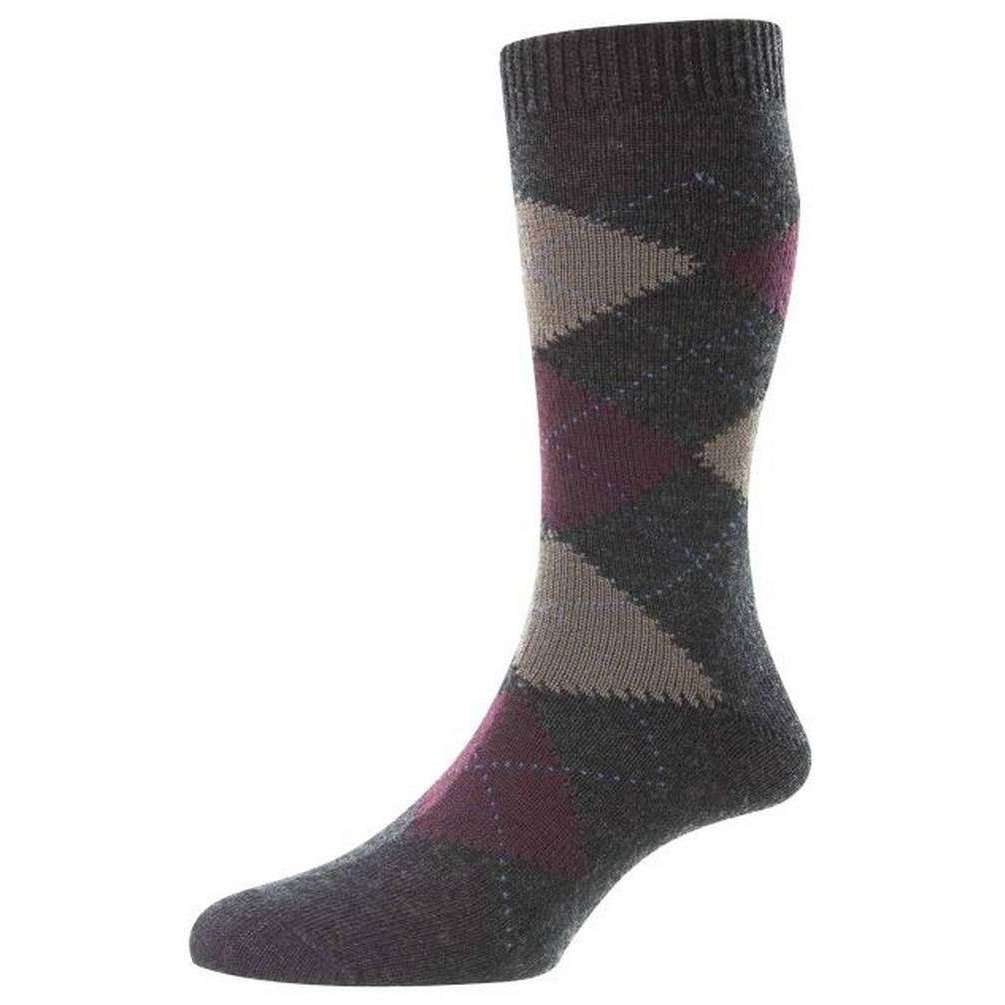 Pantherella Racton Argyle Merino Wool Socks - Charcoal Grey