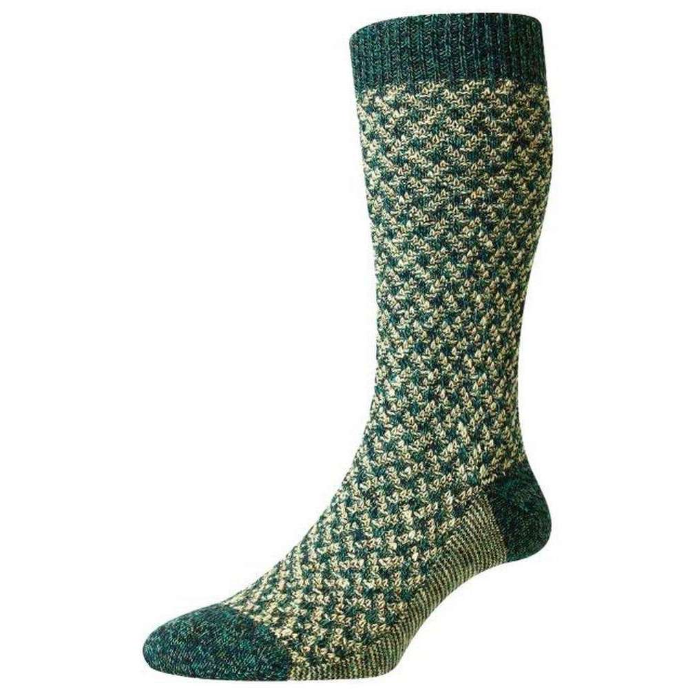 Pantherella Rhos Eco Texture Recycled Cotton Socks - Lagoon Mix/Green