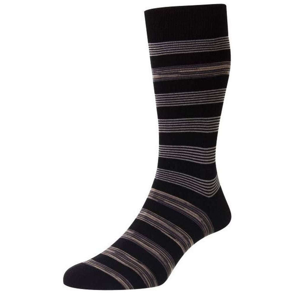 Pantherella Rubra Block Stripe Space Dye Organic Cotton Socks - Black/Khaki