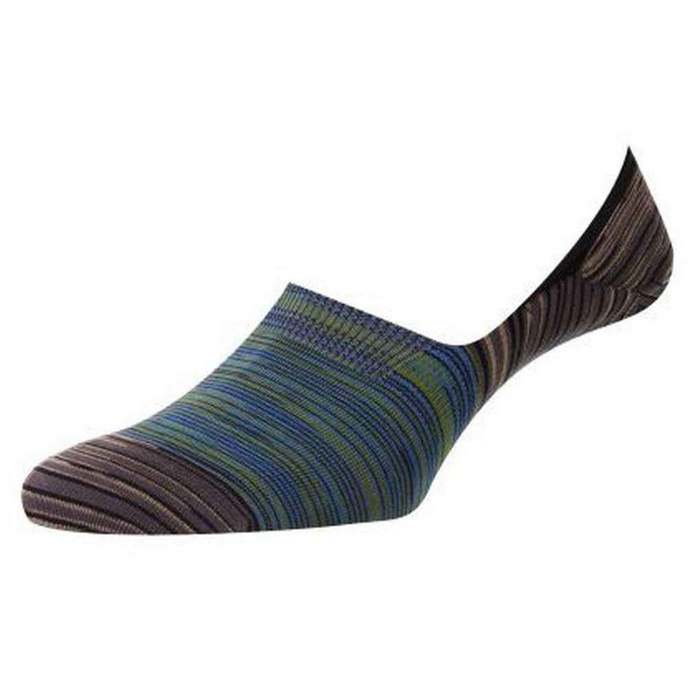 Pantherella Salvador Space Dye Block Organic Cotton Socks - Lime Multi/Blue