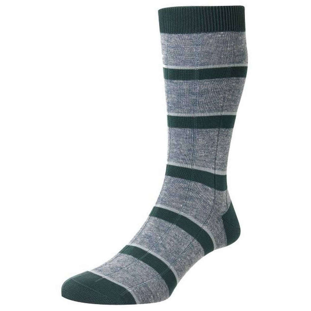 Pantherella Samarkand Rib Stripe Linen Blend Socks - Teal