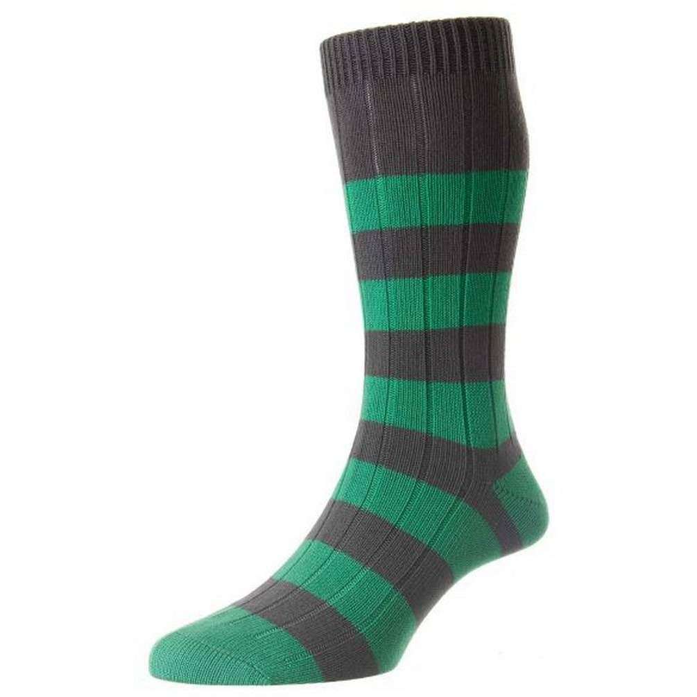 Pantherella Selsey Rib Rugby Stripe Organic Cotton Socks - Dark Grey
