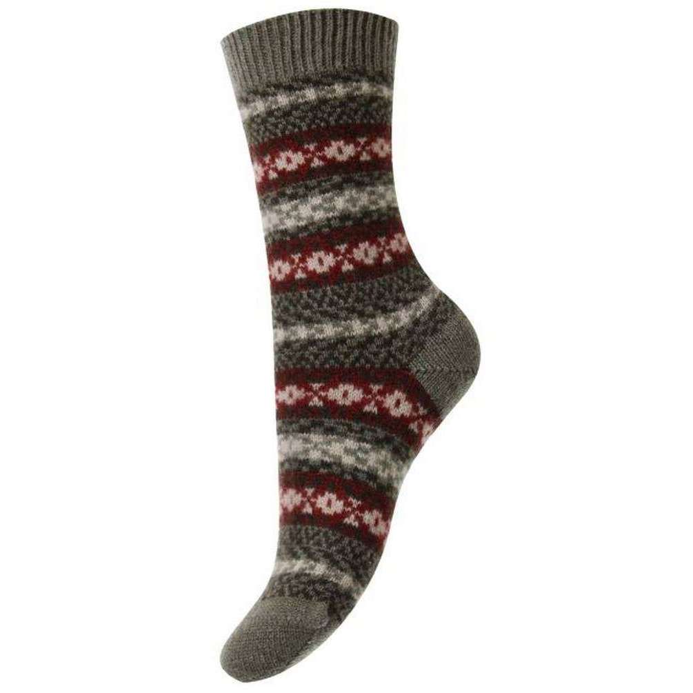 Pantherella Skye Traditional Fair Isle Cashmere Socks - Light Olive Mix