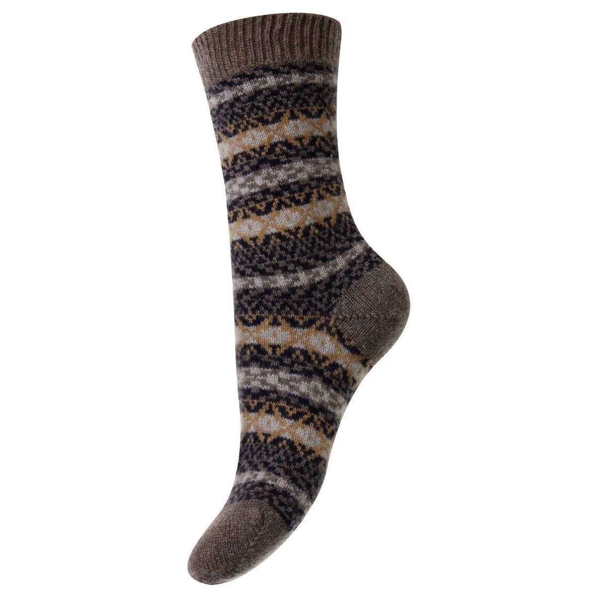 Pantherella Skye Traditional Fair Isle Cashmere Socks - Mink Melange Grey
