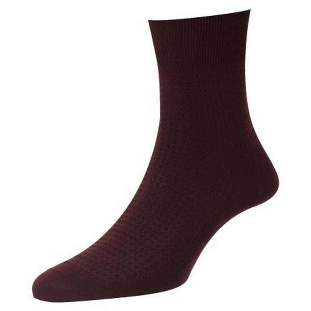 Pantherella St James Mini Basket Textured Cotton Fil D’Ecosse Ankle Socks - Burgundy