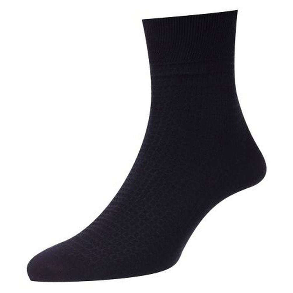 Pantherella St James Mini Basket Textured Cotton Fil D’Ecosse Ankle Socks - Navy