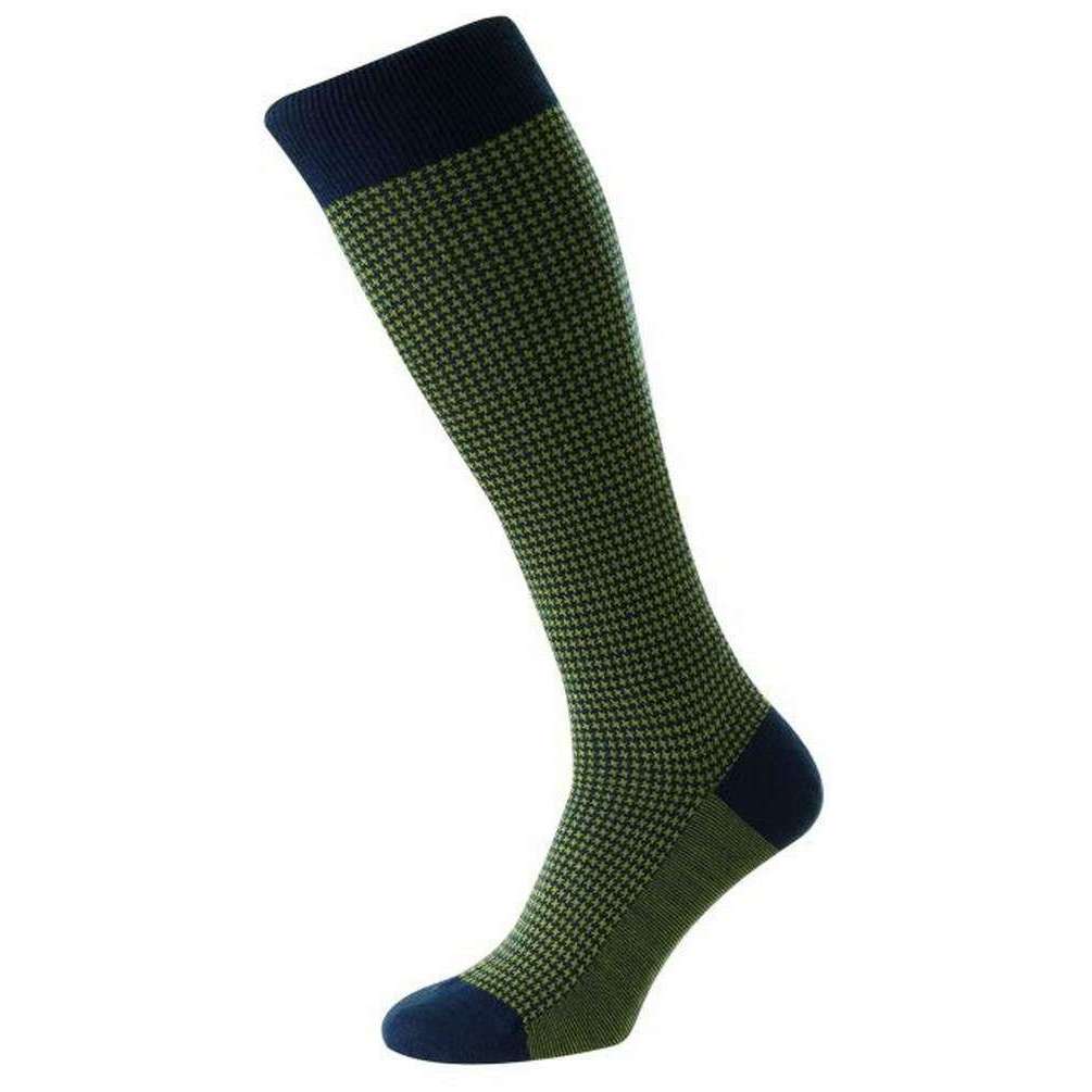 Pantherella Highbury Houndstooth Merino Royale Over the Calf Socks - Dark Blue