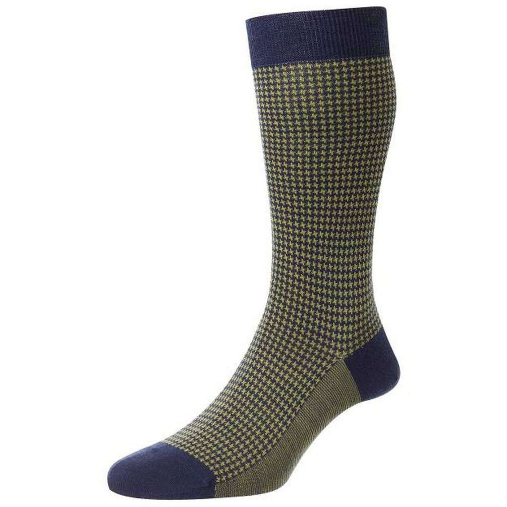 Pantherella Highbury Houndstooth Merino Royale Socks - Dark Blue