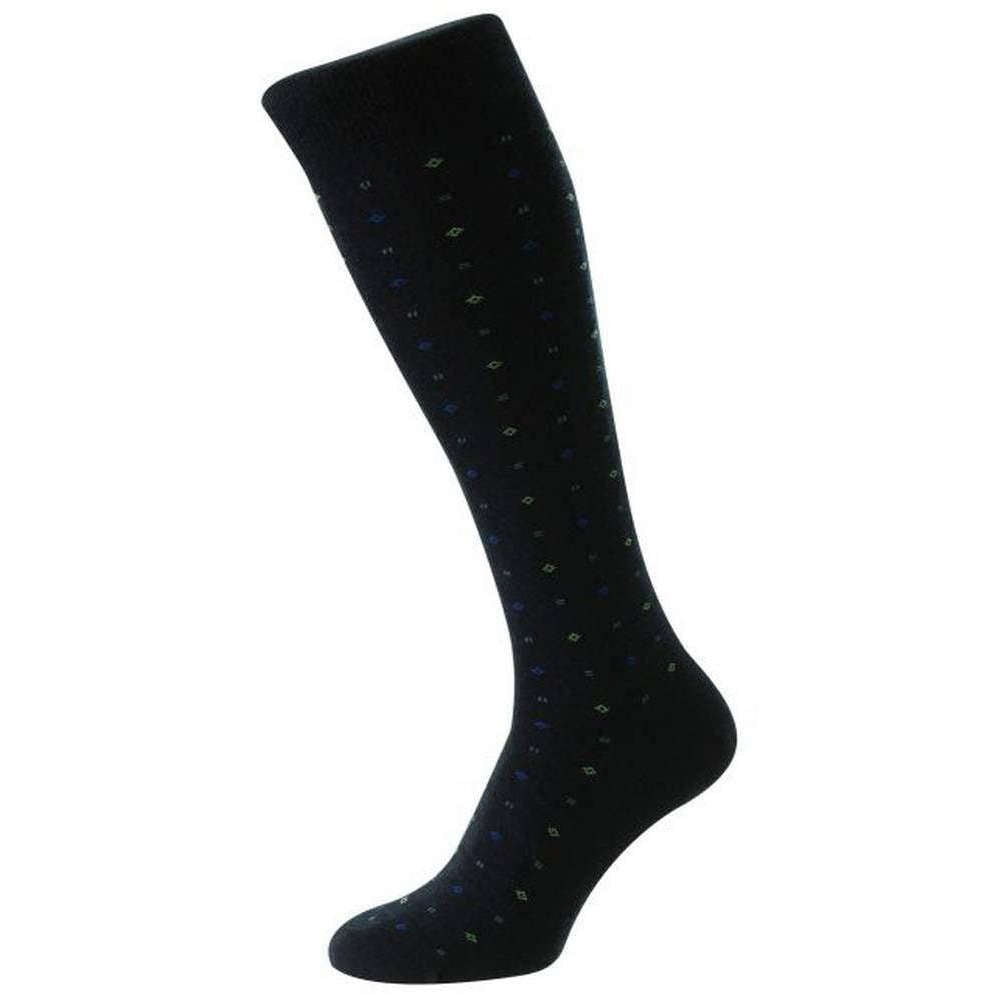 Pantherella Lewisham Neat Motif Merino Royale Over the Calf Socks - Navy