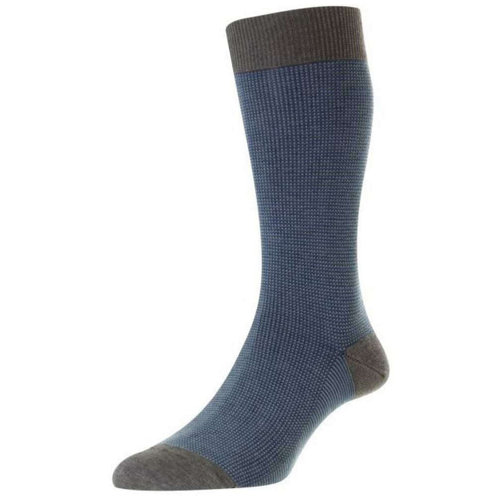 Pantherella Tewkesbury 3 Colour Birdseye Cotton Fil D’Ecosse Over the Calf Socks - Mid Grey Mix