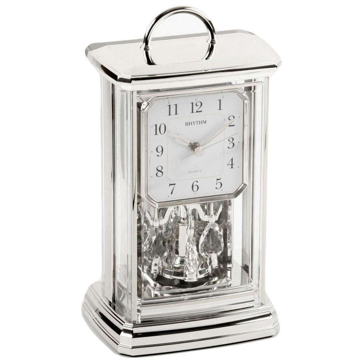 Rhythm Arab Dial Oblong Mantel Clock - Silver