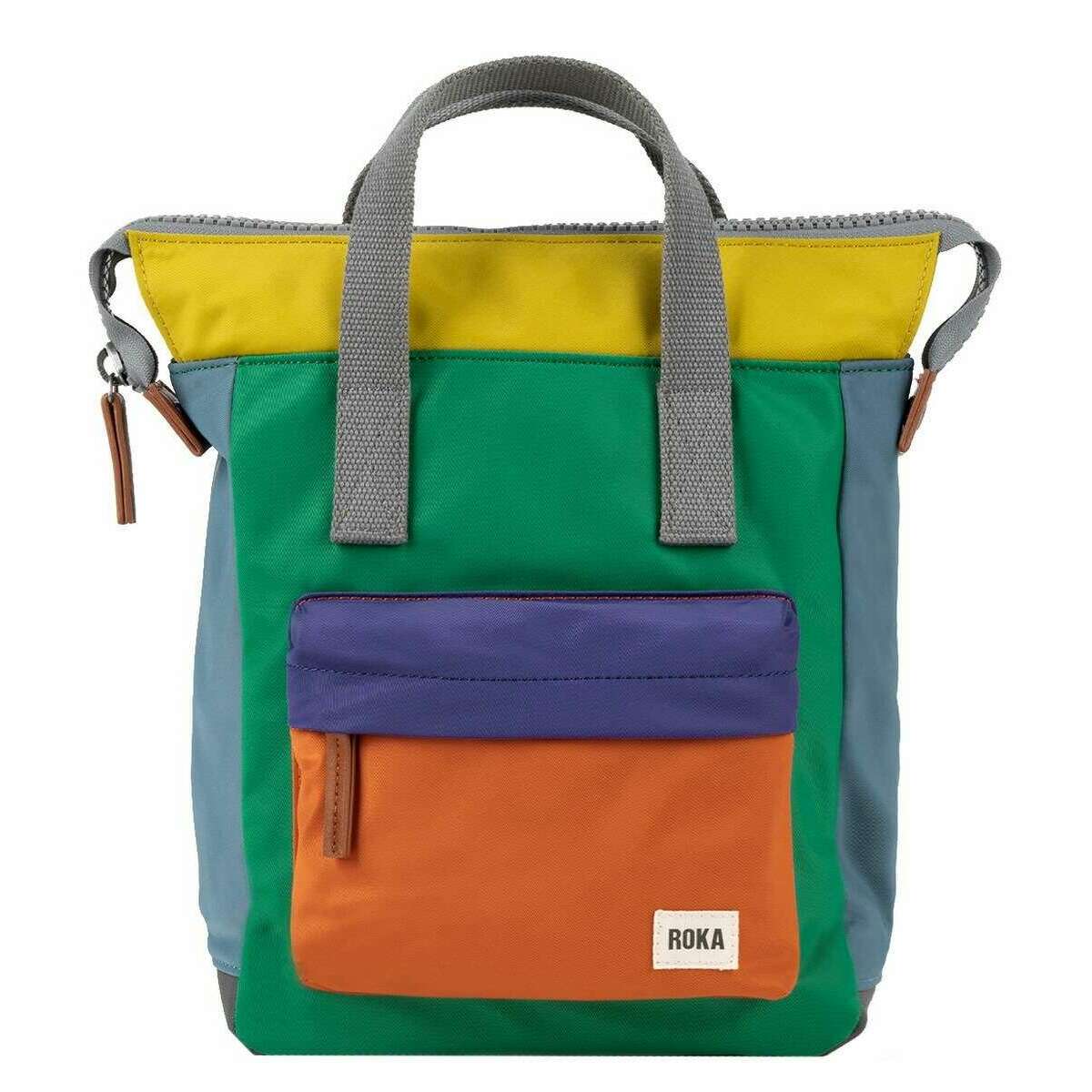 Roka Bantry B Small Creative Waste Colour Block Recycled Nylon Backpack - Green/Yellow/Orange