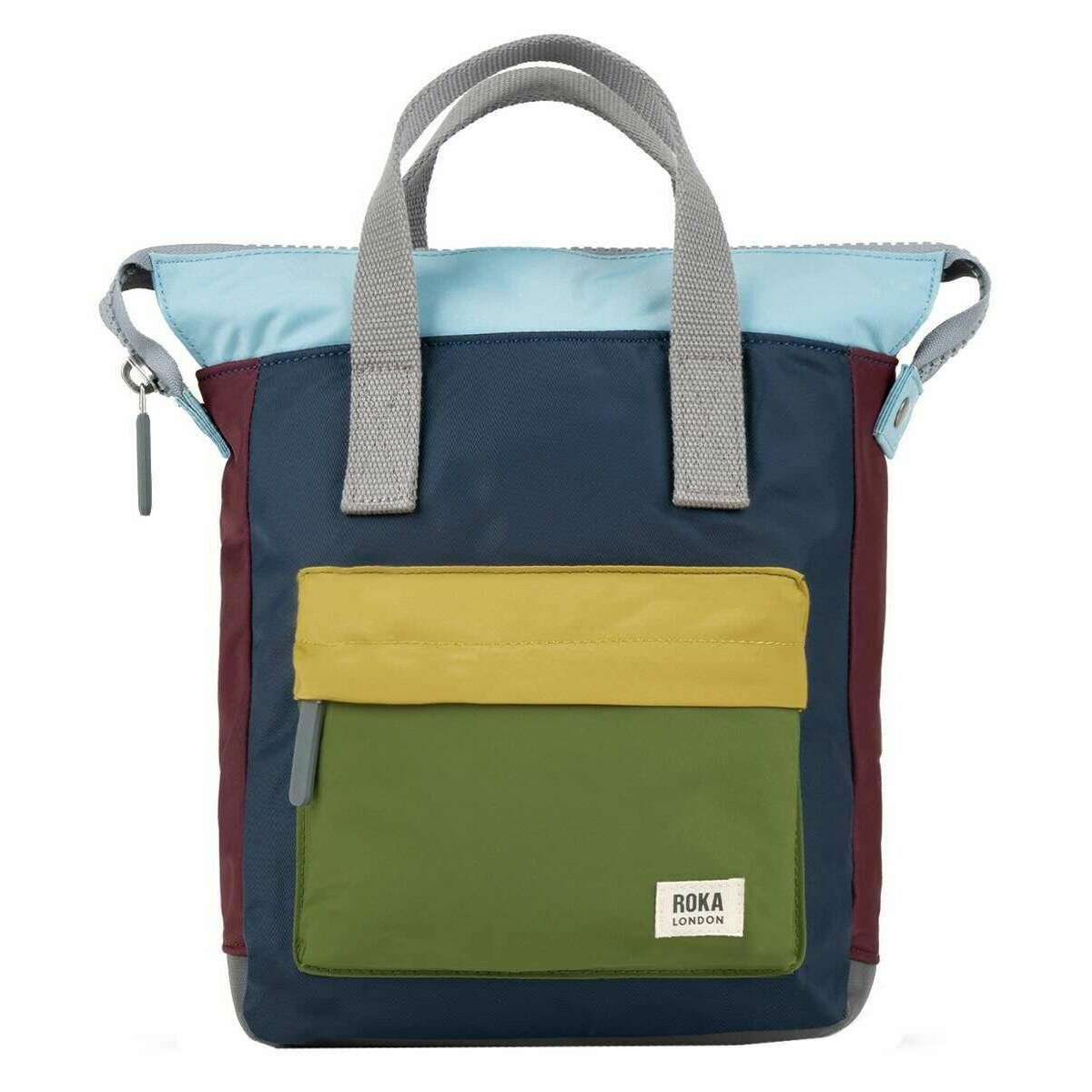 Roka Bantry B Small Creative Waste Colour Block Recycled Nylon Backpack - Navy/Green/Yellow