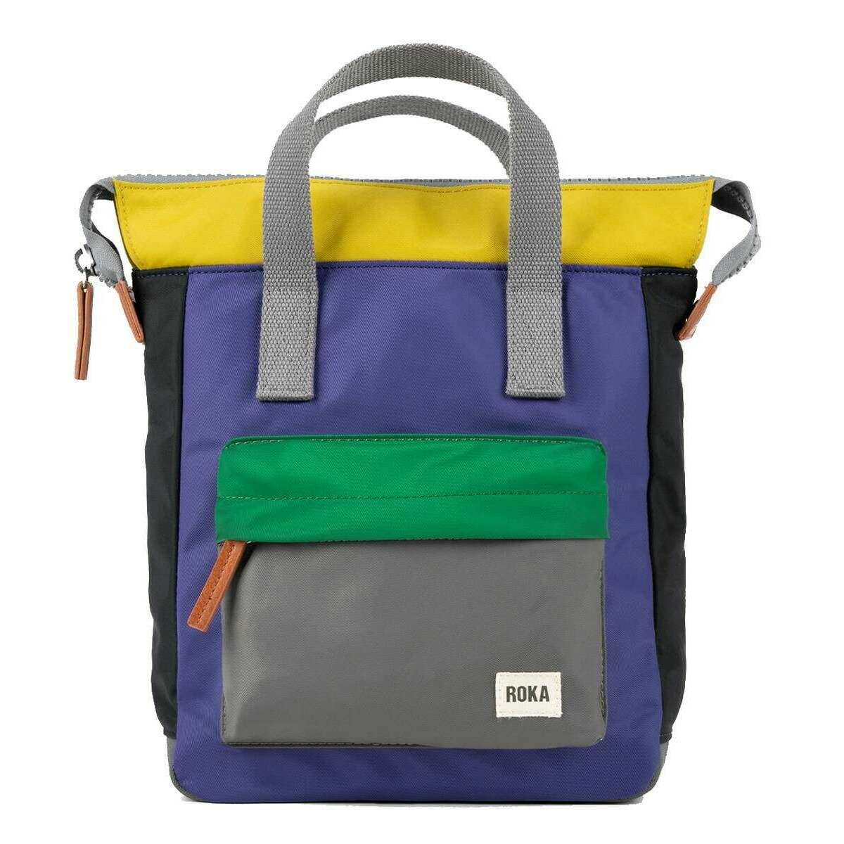 Roka Bantry B Small Creative Waste Colour Block Recycled Nylon Backpack - Purple/Yellow/Green