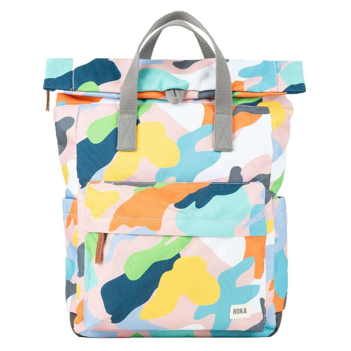 Roka Canfield B Medium Mellow Camo Sustainable Canvas Backpack - White/Blue/Orange