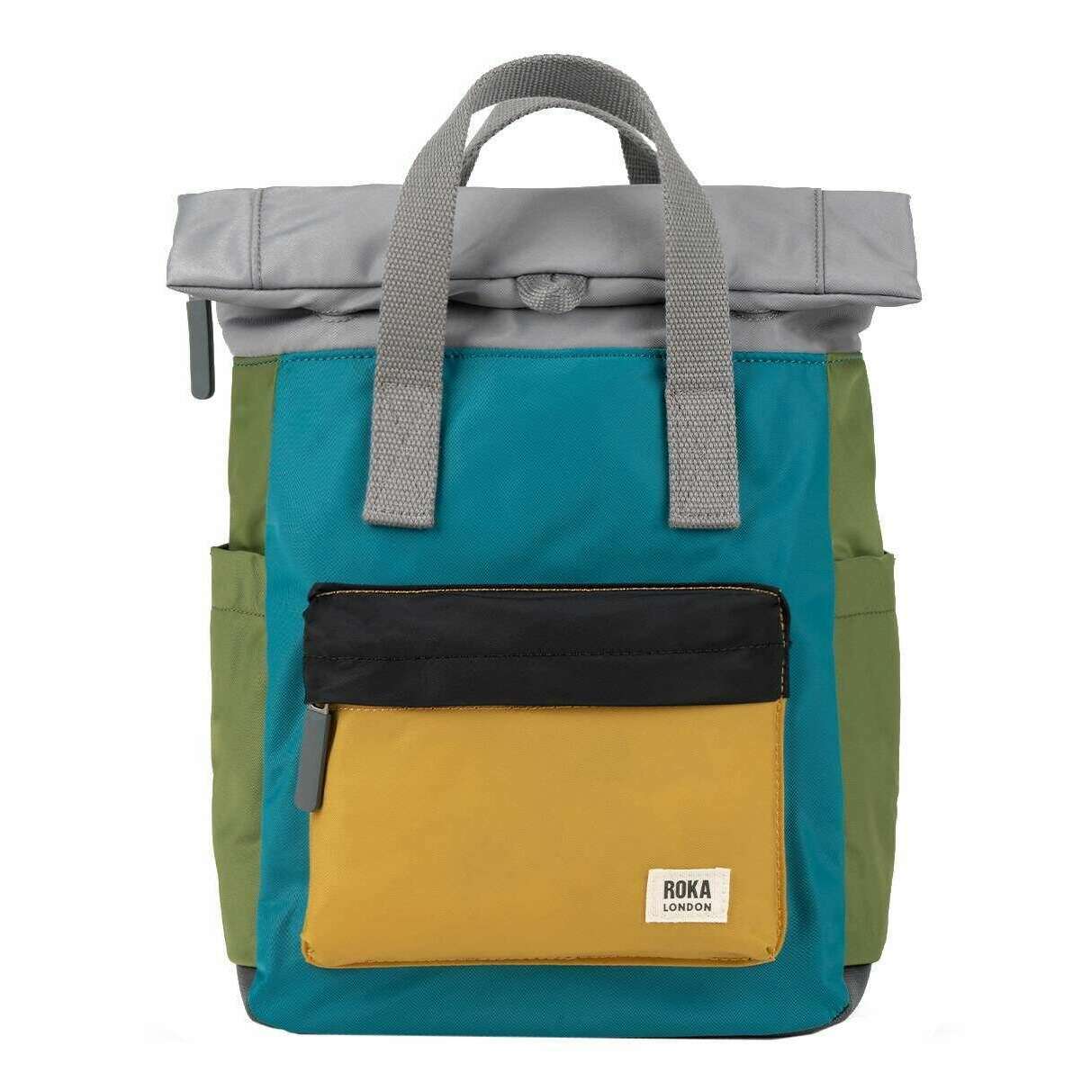 Roka Canfield B Small Creative Waste Colour Block Recycled Nylon Backpack - Blue/Grey/Yellow