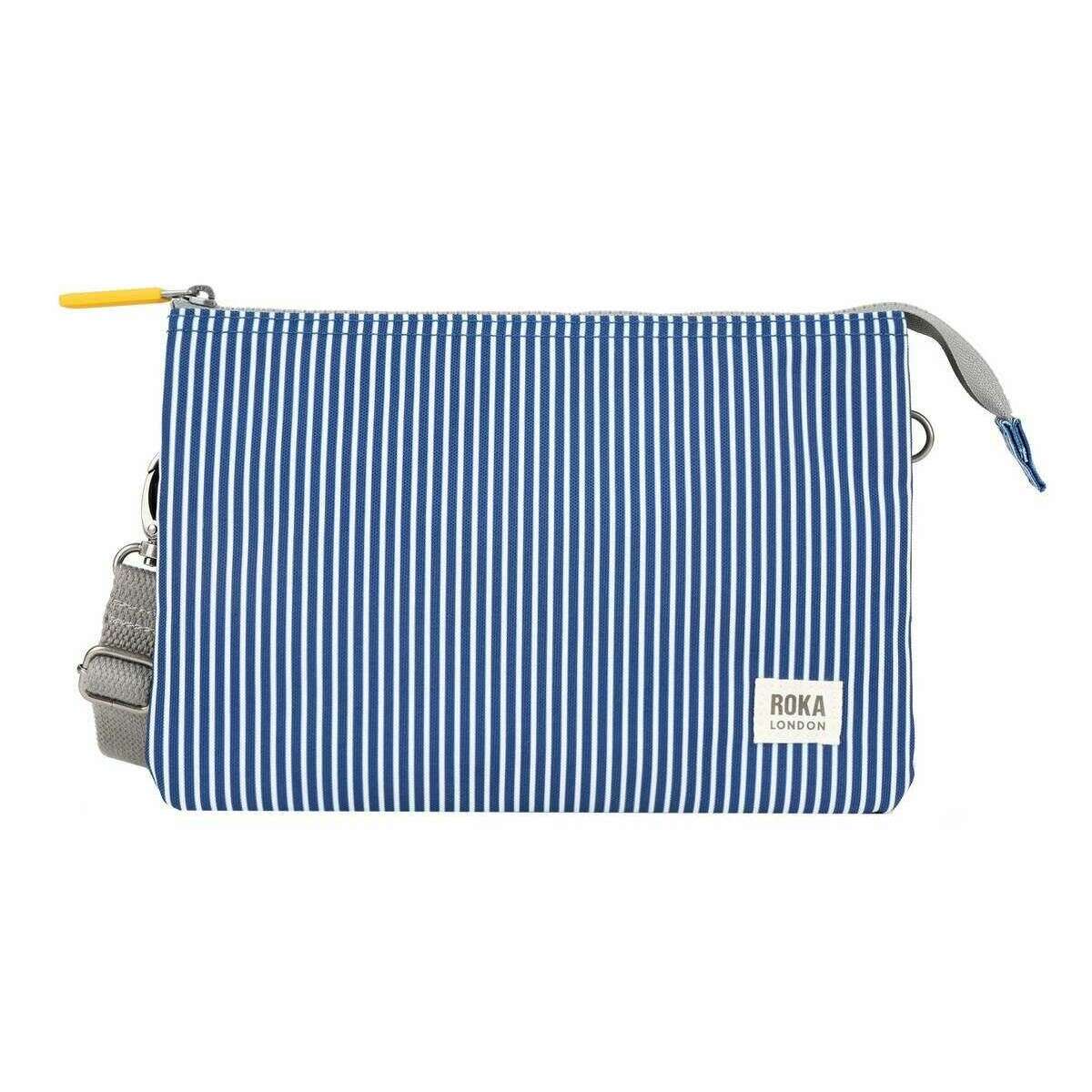 Roka Carnaby XL Hickory Stripe Recycled Canvas Crossbody Bag - Blue/White