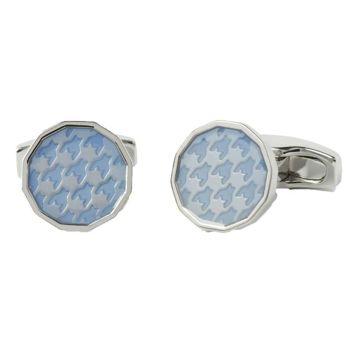 Simon Carter Dogtooth Enamel Cufflinks - Light Blue/Silver