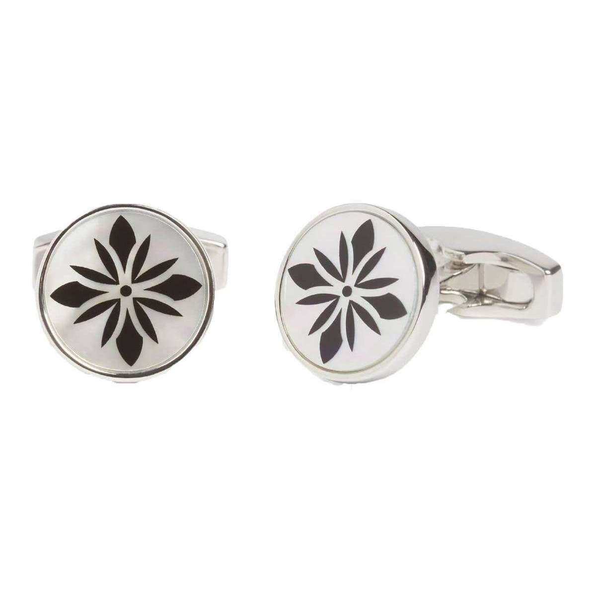 Simon Carter Flower Print Mother of Pearl Cufflinks - Silver/White/Black