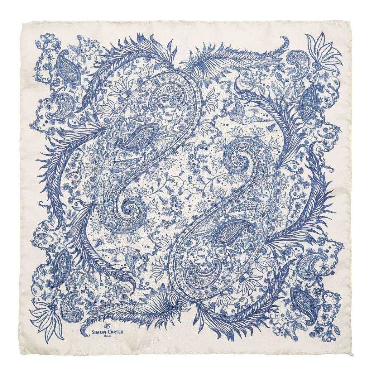 Simon Carter Paisley Night Silk Pocket Square - Cream