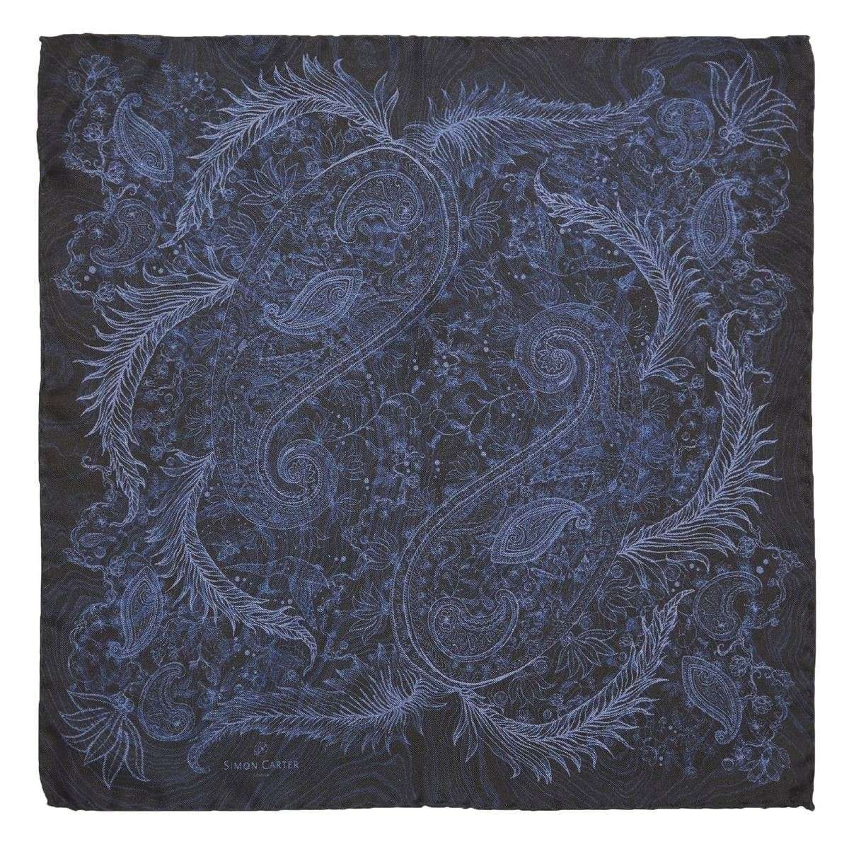 Simon Carter Paisley Night Silk Pocket Square - Navy