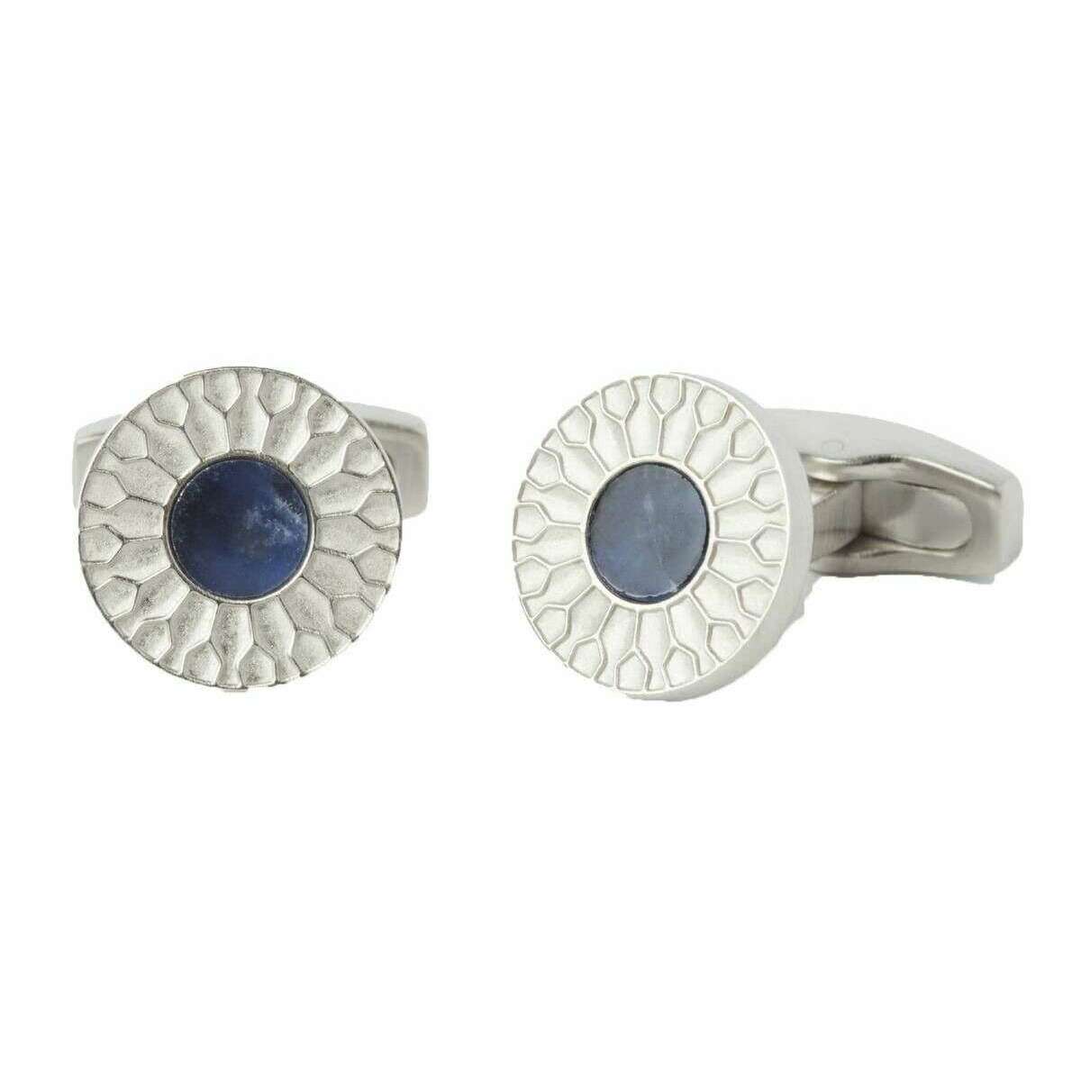 Simon Carter Petal Brushed Cufflinks - Silver/Navy